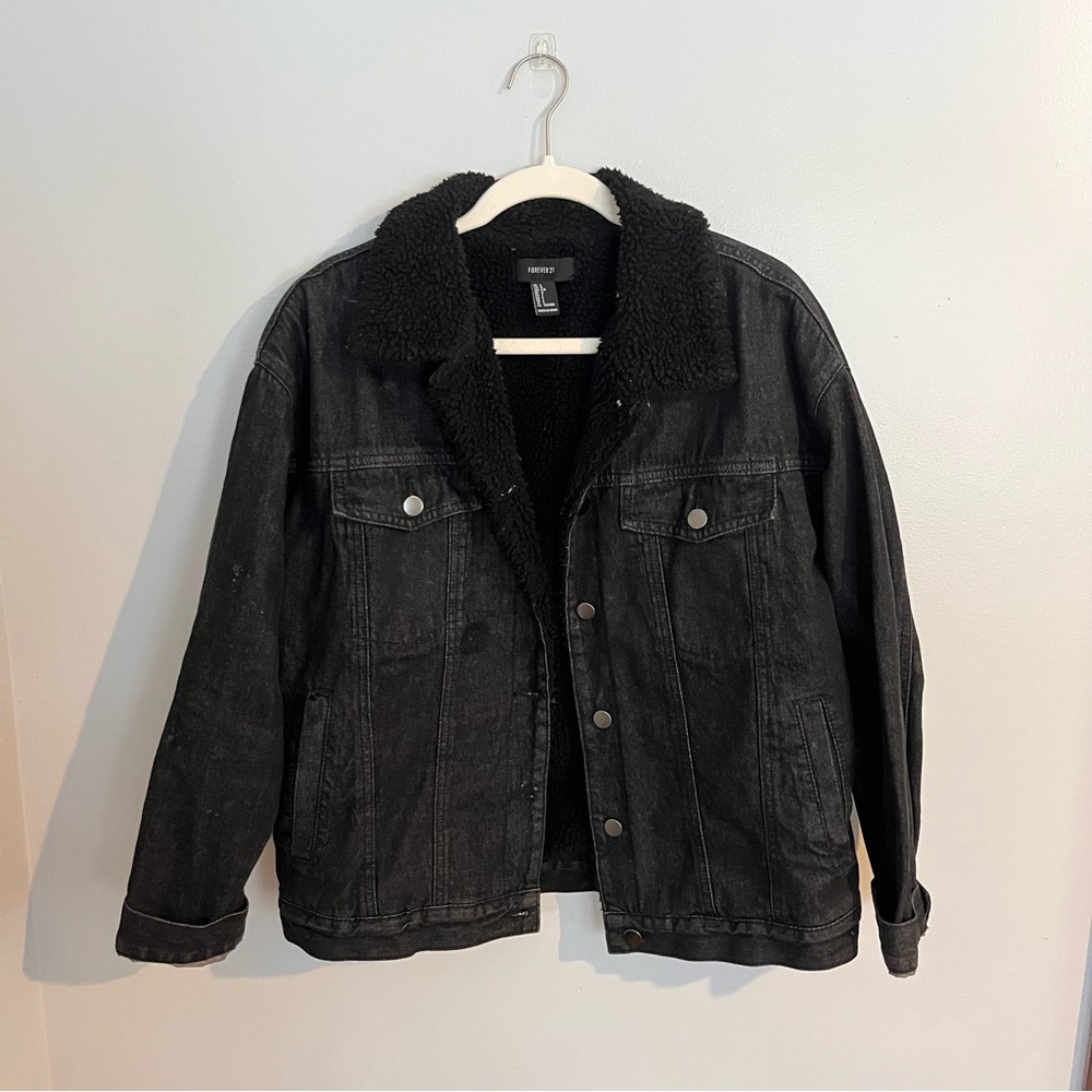 Forever 21 Black Sherpa Denim Jacket